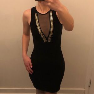 little black bebe dress in small petite with mesh screen
